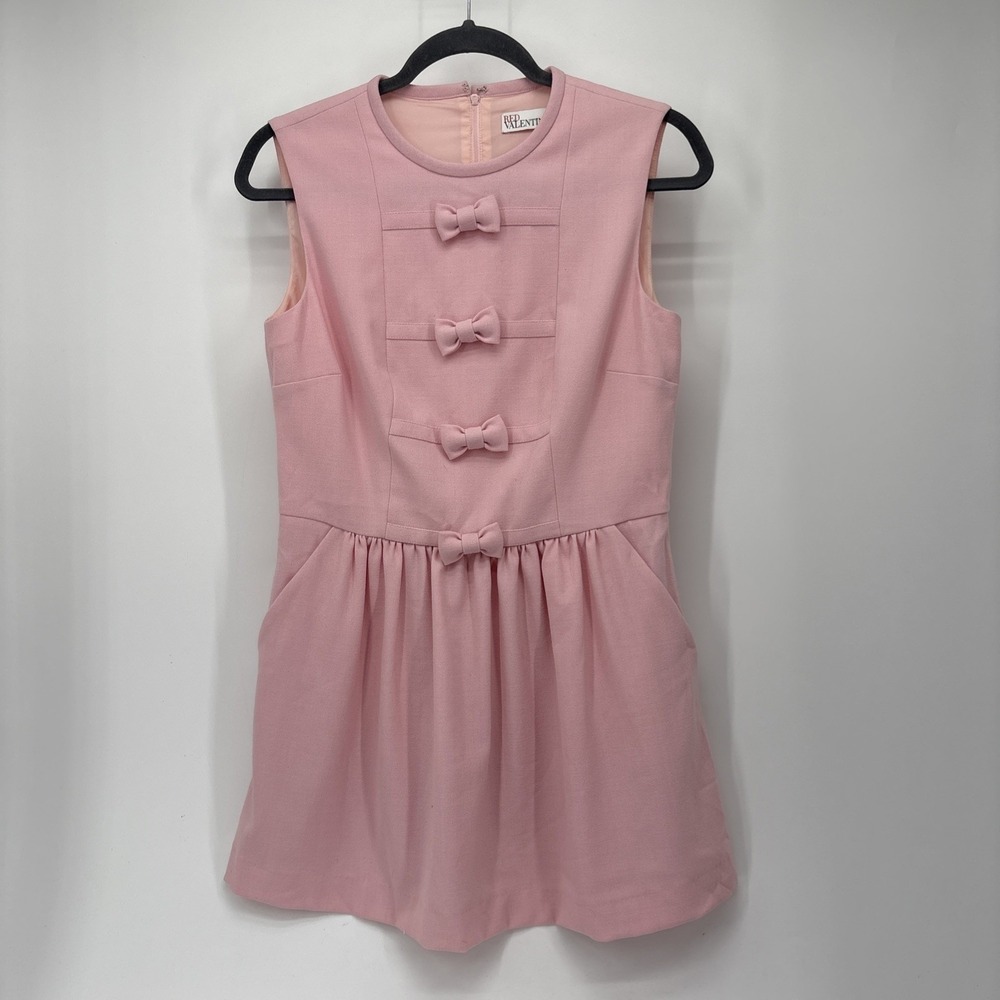 RED VALENTINO Mini Dress 8 Pink Drop Waist Twee Regencycore Pockets EU 44